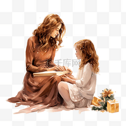 妈妈和孩子坐图片_妈妈和坐在圣诞树旁的小女儿说话