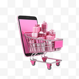 3D 手机或粉色智能手机，带店面纸