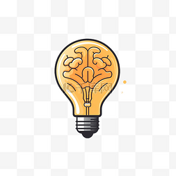 明亮的灯泡图片_简约风格的灯泡和大脑插图