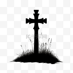 万圣节幽灵元素图片_坟墓上十字架的轮廓，用于装饰万