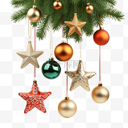 白色的珠子图片_圣诞球和枞树上的装饰星星