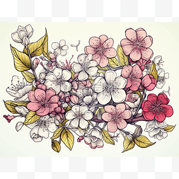 手绘樱花图片_樱花和鲜花手绘插画