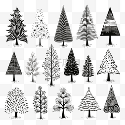 圣诞节松树林图片_手绘一套圣诞树抽象涂鸦画树林