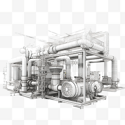 物流设施图片_工厂内有管道的工业设备 3D 渲染