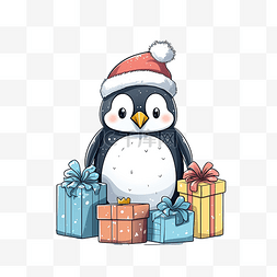 带有企鹅和礼品盒的卡片