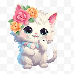 小独角兽猫拿着花