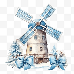 幼儿园邀请函图片_水彩风车覆盖着雪圣诞元素水彩插