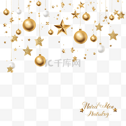 祝圣诞快乐图片_带有金色星星和装饰品的圣诞快乐
