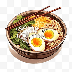 传统美食面条图片_拉面加鸡蛋日本面条食品彩色插画
