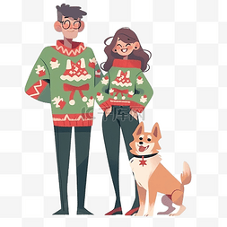 可爱快乐的年轻夫妇穿着圣诞毛衣
