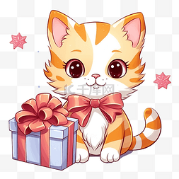 圣诞节期间带礼物的猫动物角色的