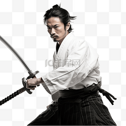 日本武士抬头拿着剑