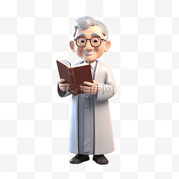 穿着长袍的高级老师拿着书本 3D 