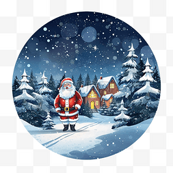剪影房子房子图片_圣诞节散景插图与圣诞老人在冬夜
