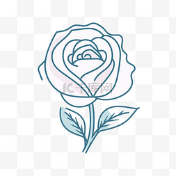 蓝色背景上的简单线条艺术玫瑰 