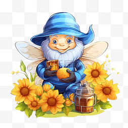 孩子披风图片_戴着蓝色帽子的侏儒，带着蜜蜂和