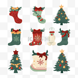 圣诞系列贺卡图片_带有圣诞树的平面圣诞标签系列