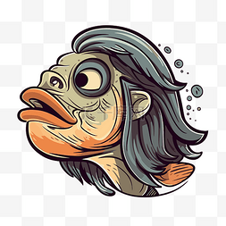 鲻鱼剪贴画漫画人物黑发卡通鱼 