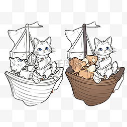 船图片_船上可爱的渔夫猫卡通儿童着色页