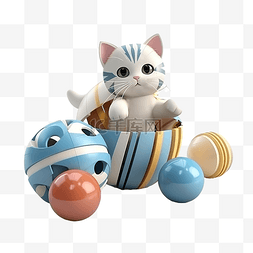 有趣的動圖图片_可爱的猫玩具 3d 渲染