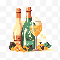 杯剪贴画图片_香槟剪贴画一瓶起泡酒和一杯葡萄
