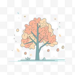 树叶落下的树的卡通风格插图 向