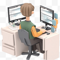 软件启动图片_后端开发人员的 3D 人物插图