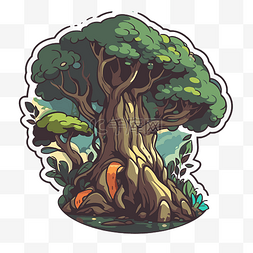 卡通雨林图片_森林剪贴画中一棵树的贴纸设计 