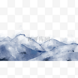 蓝色雪花图片_水彩冬季雪景山