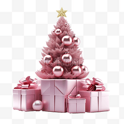 3d 渲染小礼品盒和金属粉色圣诞树