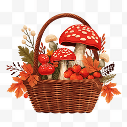 秋季篮子，配有成熟的红飞木耳，