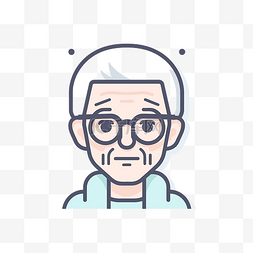 戴眼镜和假发图标的老人 向量