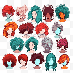 假发剪贴画女性发型彩色头卡通 