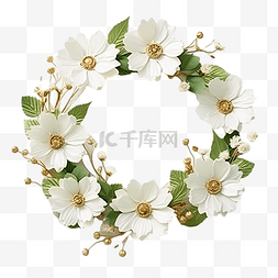 情人花环图片_白色波斯菊和绿色绣球花花束，带