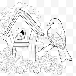 卡通树枝和鸟图片_用鸟舍和鸟类矢量页为可打印的儿