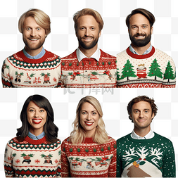 穿着圣诞毛衣的家庭成员的脸部肖