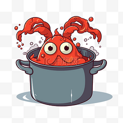 煮剪贴画螃蟹汤在锅里卡通插图 