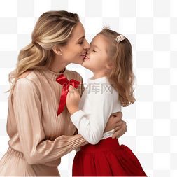 妈妈的笑容图片_白种小女孩亲吻她的母亲幸福的家