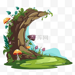 蘑菇和树图片_角落剪贴画怪物树与蘑菇和绿草卡