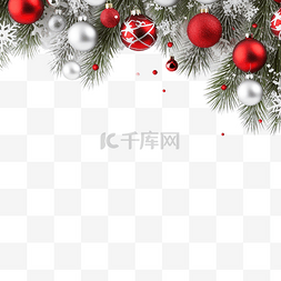 喜庆的圣诞边框，冷杉树枝和雪花