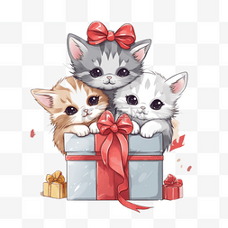 圣诞快乐手绘卡通可爱猫和大礼盒
