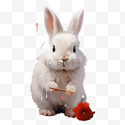 白色兔子可爱的孩子风格油画