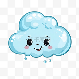卡通风格的蓝云与雨