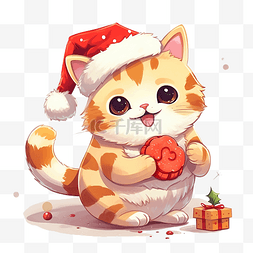 圣诞快乐手绘卡通可爱猫咪吃饼干