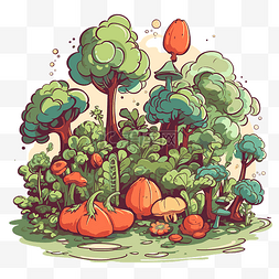 蘑菇和树图片_菜园 向量