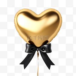 金心形气球与黑色蝴蝶结隔离概念