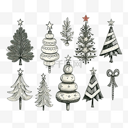 手绘风格圣诞树图片_圣诞树玩具手绘风格矢量图