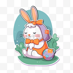 带有复活节彩蛋的可爱兔子图标图