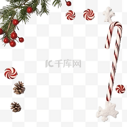 圣诞节松树枝图片_空白纸铺设与拐杖糖