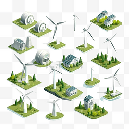 等距发电风车3D通用风景收藏套装